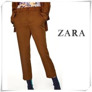 ZARA Classic Slim Fit Ankle Trouser Pants in Russet Brown Size S